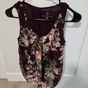 New York & Company Floral Tank Top - Burgundy and Coral